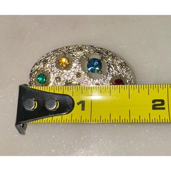 Vintage Emmons Signed Gold Tone Rhinestone Painter's Palette Oval Brooch Pin - Picture 3 of 4